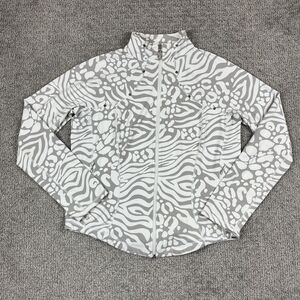 Christine Alexander Jacket Womens Large Gray Animal Print Rhinestone Zip Up